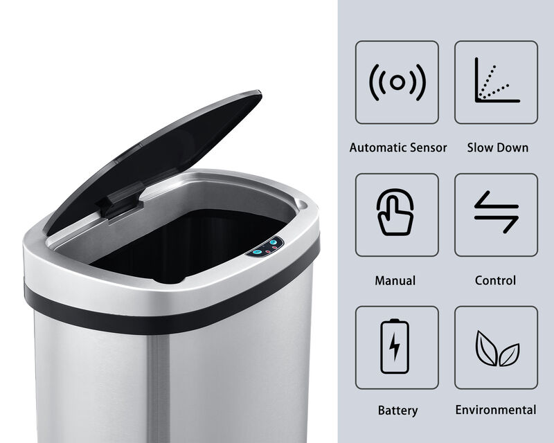 13 Gallon Stainless Steel Oval Kitchen Trash Can