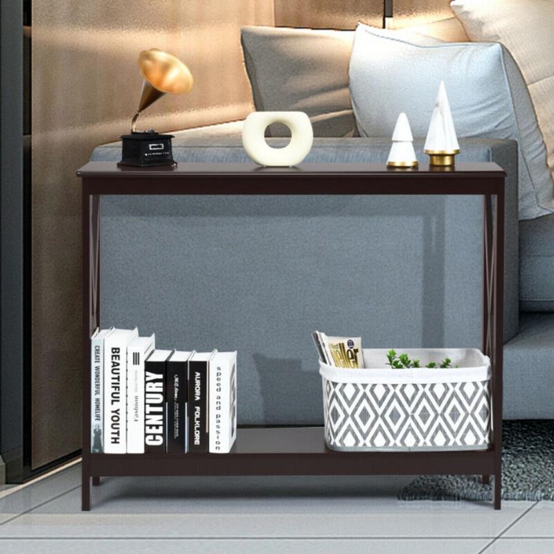 Hivvago 2-Tier Console X-Design Sofa Side Accent Table