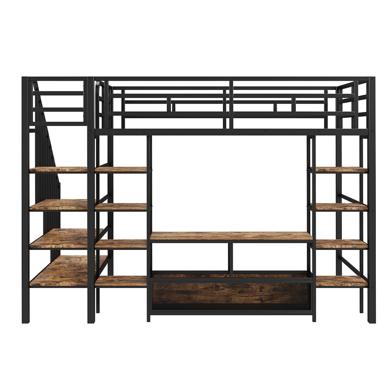 Merax Metal Loft Bed with Staircase and Storage