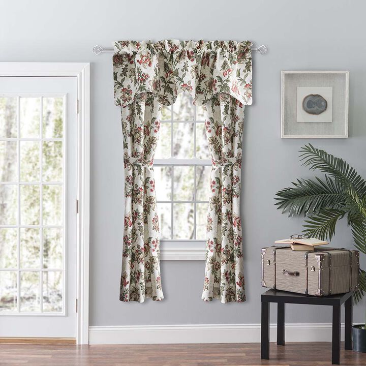 Ellis Curtain Madison Floral Design Printed Natural Ground 3" Rod Pocket Lined Scallop Valance 58" x 15"