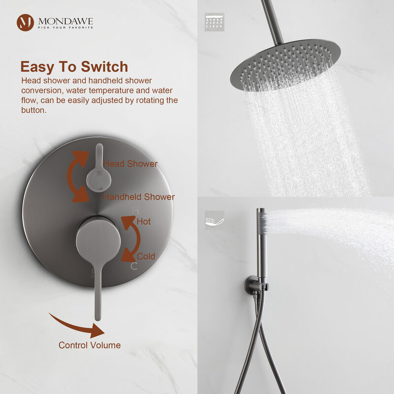 Mondawe Round 1-Spray Patterns Balance Valve Shower Faucets Set with 2.5 GPM Ceiling Mount Dual Shower Heads in Chrome