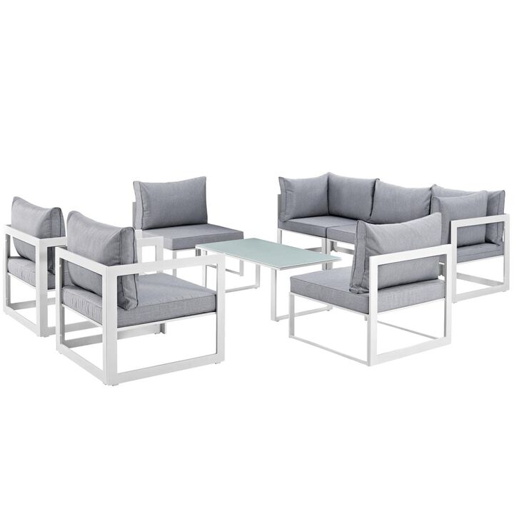 Fortuna 8 Piece Outdoor Patio Sectional Sofa Set - White Gray