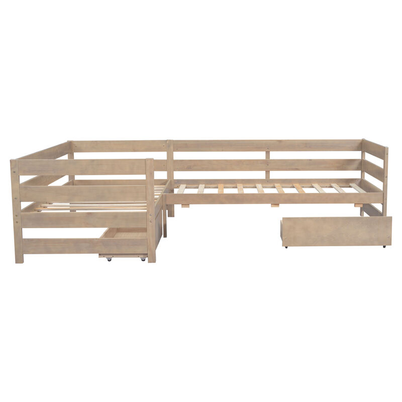 Merax L-shaped Platform Bed with 3 Storage Drawers