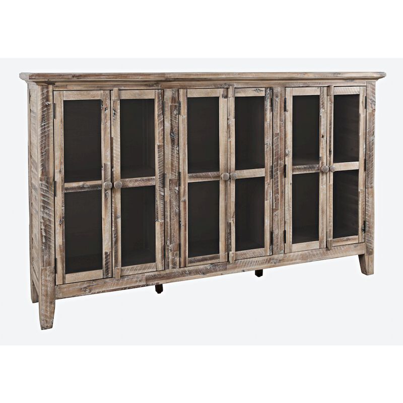 Jofran Rustic Shores 70 Coastal Distressed Acacia Six-Door Accent Cabinet