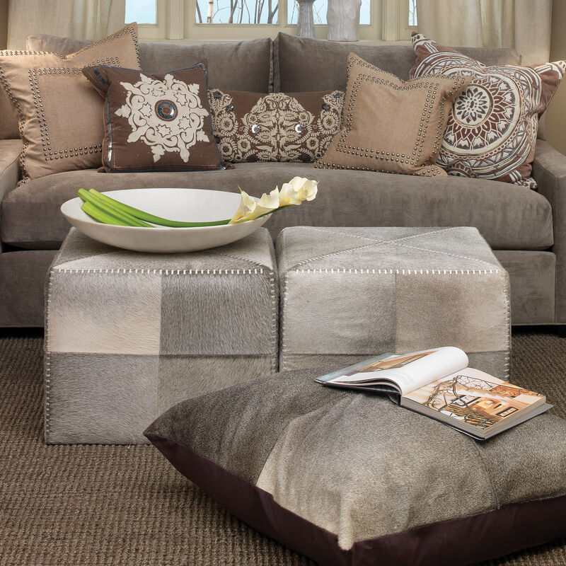 Grey Large Hair on Hide Ottoman