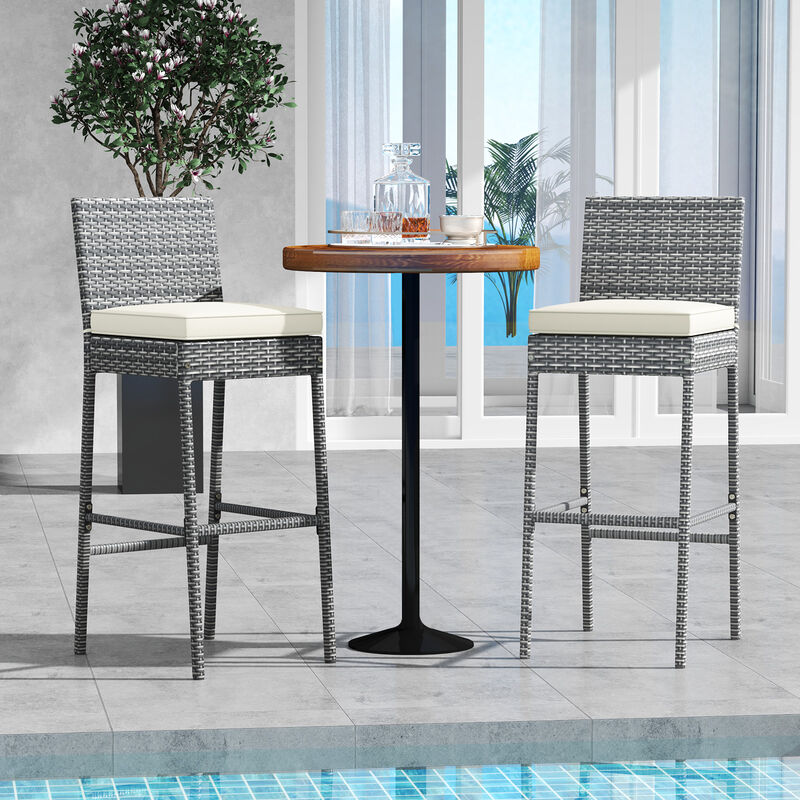 Patio Barstools with Soft Seat Cushions and Cozy Footrests Set of 4 for Outdoor Dining