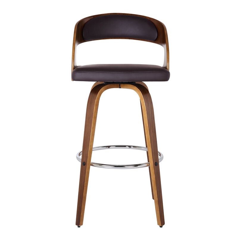 26 Inch Swivel Faux Leather Counter Height Barstool with Open Back, Brown-Benzara
