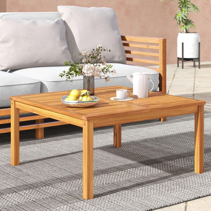 Hivvago 35.5 Inches Patio Solid Acacia Wood Coffee Table Side Table