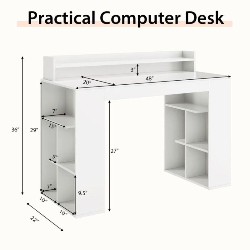 Hivvago Office Computer Desk with Dual 3 Tier Bookshelf and Monitor Shelf