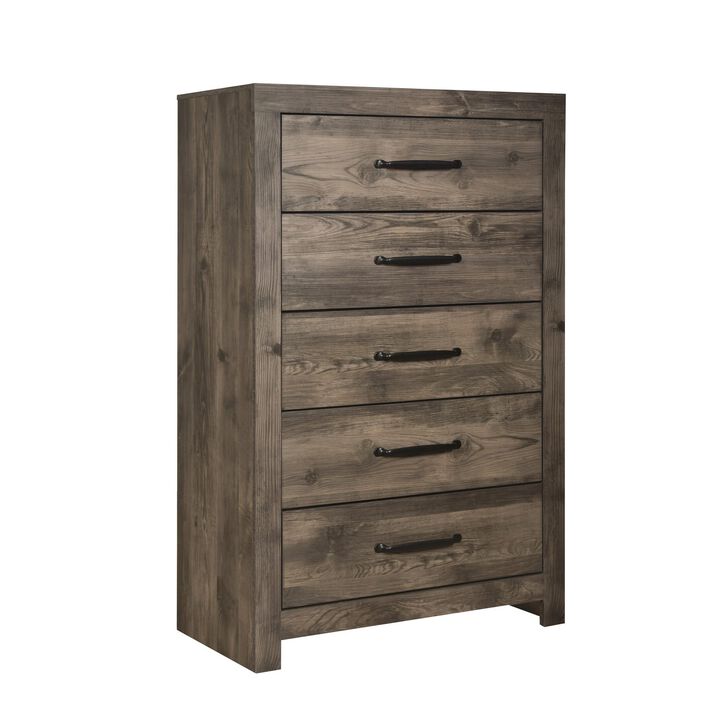Benjara Ent 49 Inch Tall Dresser Chest, 5 Drawers with Black Handles, Greige Brown, Gray Beige