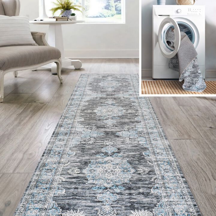 Bausch Bohemian Distressed Chenille Machine-Washable Dark Gray/Blue