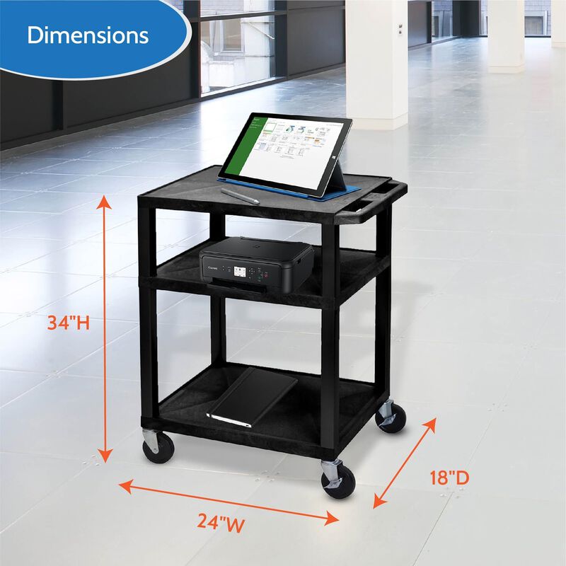 H. Wilson Tuffy Black 3 Shelf AV Cart