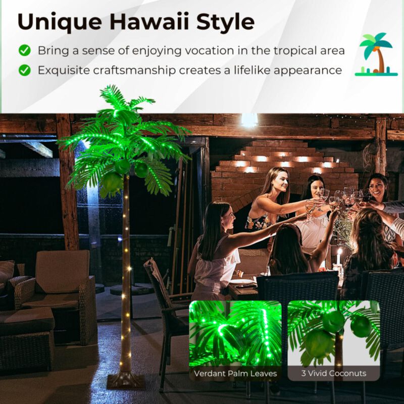 Hivvago 6 FT LED Lighted Artificial Palm Tree Hawaiian Style Tropical with Water Bag