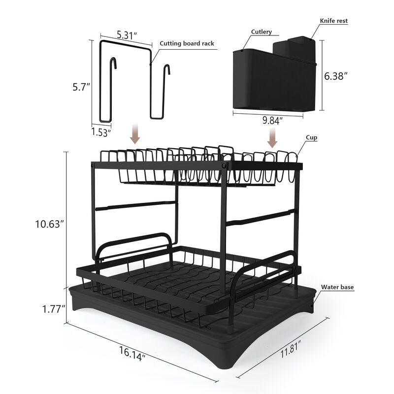 2 Tier Dish Drying Rack Over Sink Steel Kitchen Holder Drain Board Set Metal