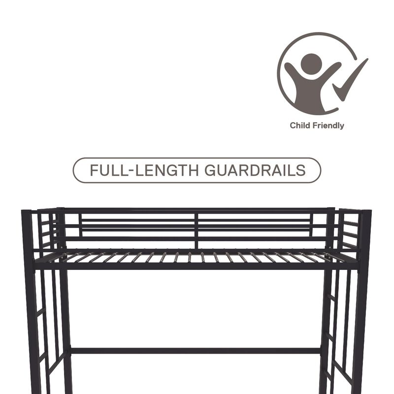 Atwater Living Grace Twin Metal Loft Bed with Two Ladders and Safety Railings