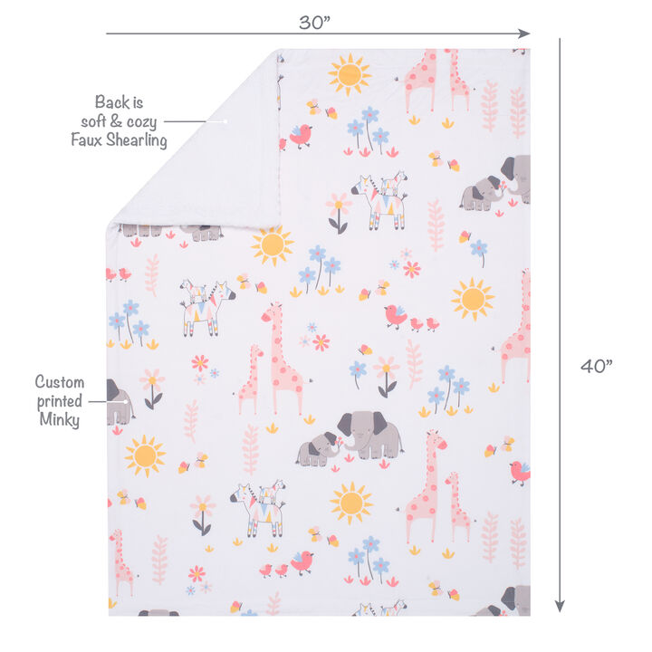 Lambs & Ivy Jazzy Jungle White Fleece Safari Animals Soft Baby Blanket
