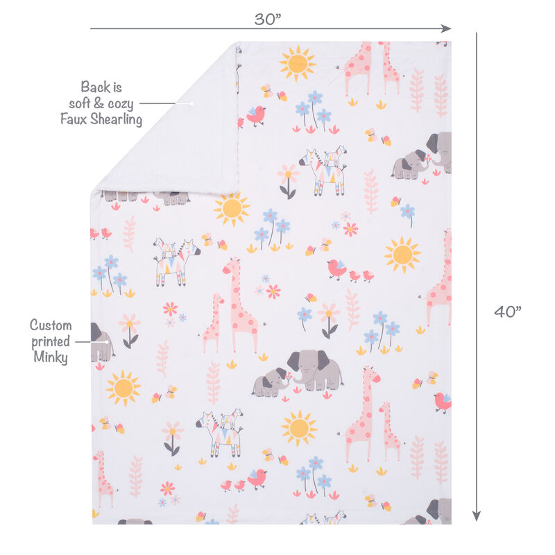 Lambs & Ivy Jazzy Jungle White Fleece Safari Animals Soft Baby Blanket