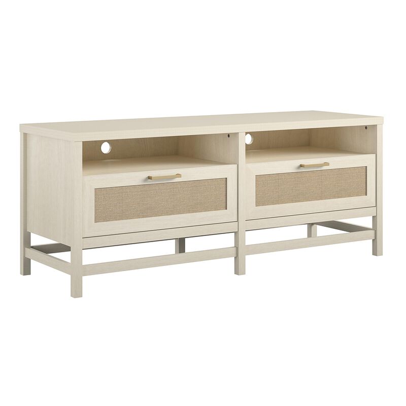 Lennon TV Stand for TVs up to 60", Ivory Oak and Faux Rattan