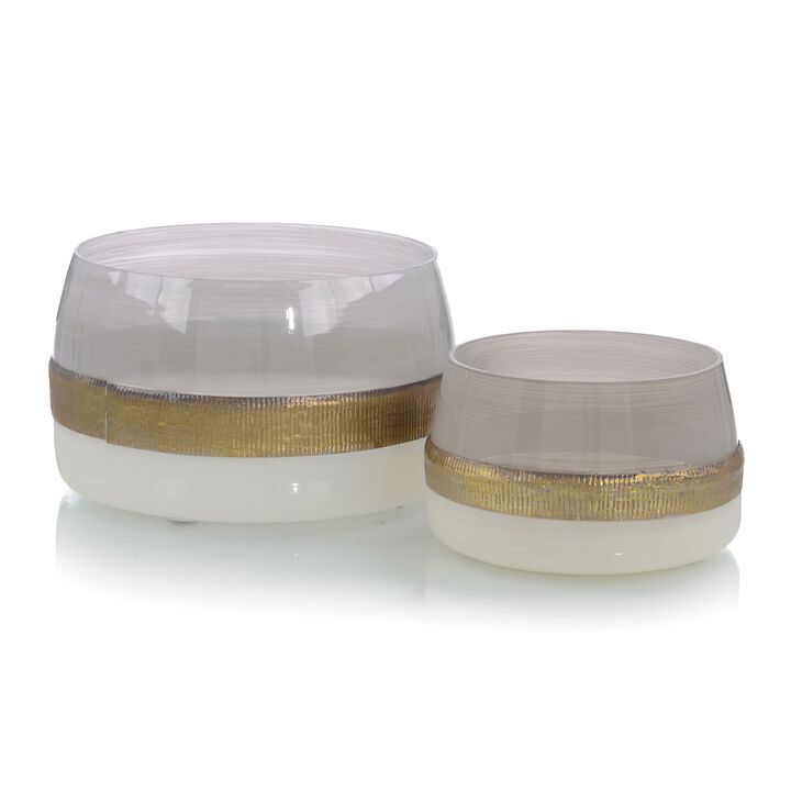 Set Of Two Opaque Frosted Champagne Glass Bowls