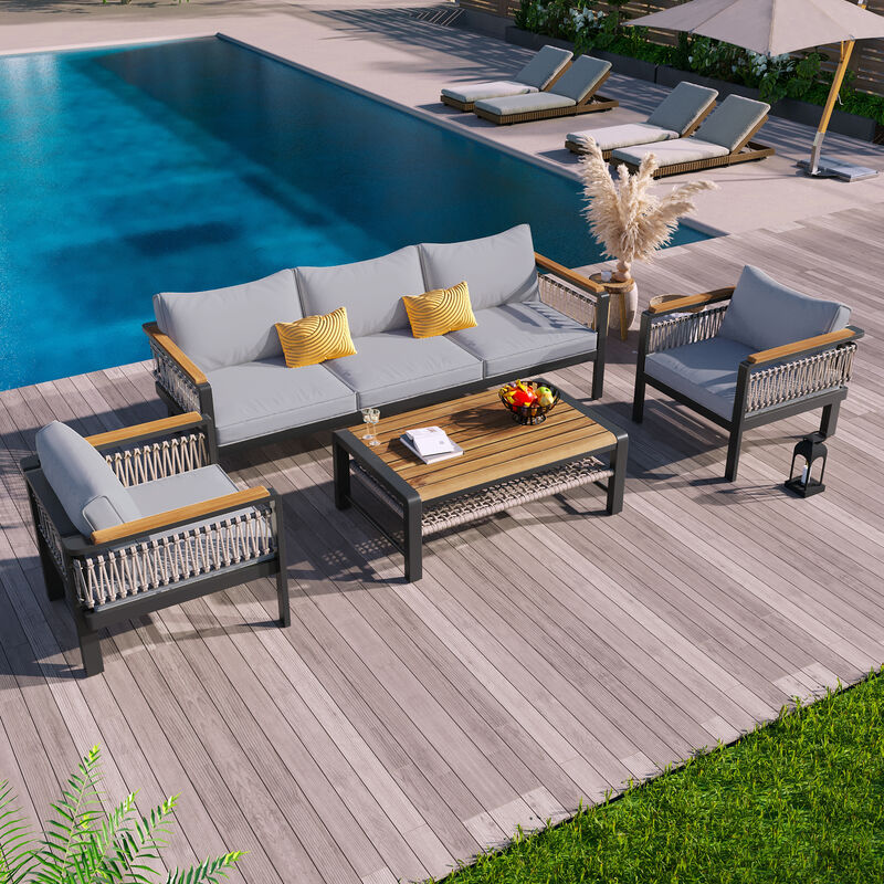 Merax 4 Pieces Outdoor Sectional Sofa Cnversation Set