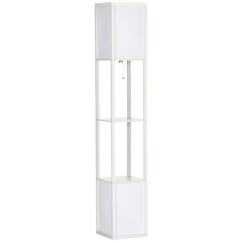 White Living Space Lighting: 2-Light Floor Lamp with Fabric Shade & Shelf