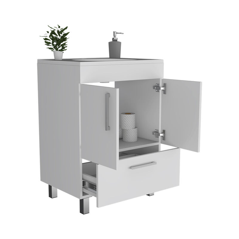 DEPOT E-SHOP Essential Single Bathroom Vanity, One Draw, Double Door Cabinet, White