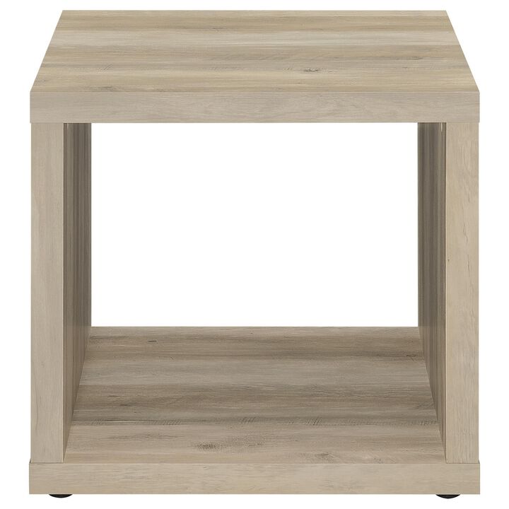 Rizz Side End Table, Square Cube Design Shelf, 23 Inch Light Brown - Benzara
