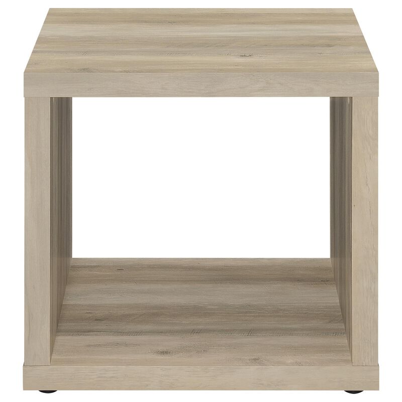 Rizz Side End Table, Square Cube Design Shelf, 23 Inch Light Brown - Benzara