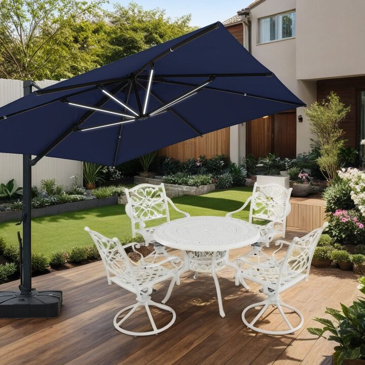 MONDAWE 5-Piece Elegant Cast Aluminum Patio Dining Set with Round Table & 4 Piece 360-degree Swivel Chairs