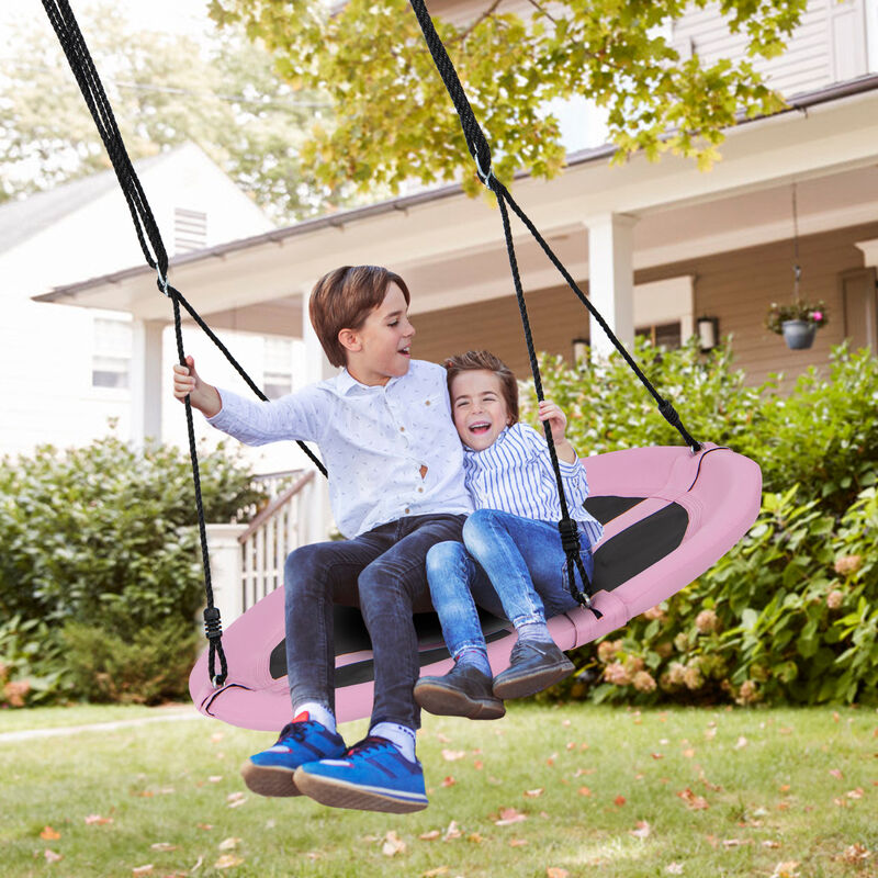 Round Saucer Tree Swing with Adjustable Ropes and Carabiners for Kids & Adults