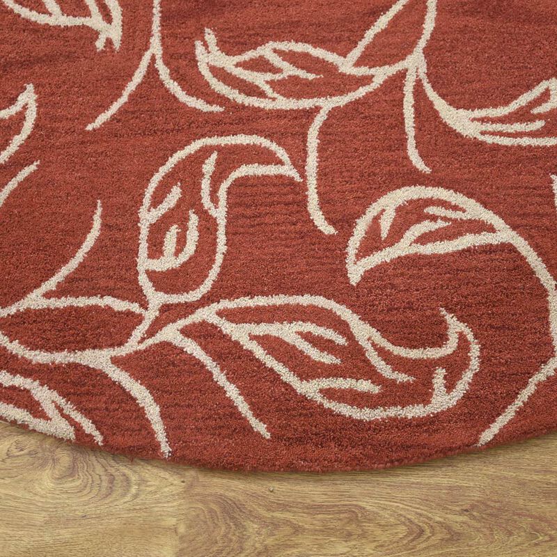 RUGSOTIC CARPETS HAND TUFTED WOOL ECO-FRIENDLY AREA RUGS  - 8'x8', Round Shape, Red & Beige, Floral Modern Design, High Pile Thick Handmade Anti Skid Area Rugs for Living Room, Bed Room (K00726)