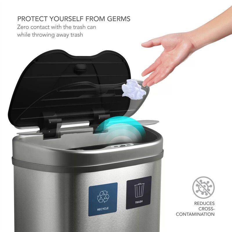 Hivvago Dual Stainless Steel 18-Gallon Trash Can Recycle Bin with Motion Sensor Lid