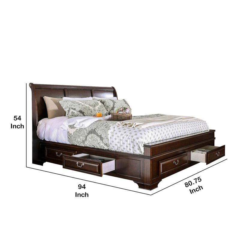 Transitional California King Wooden Bed with Multiple Bottom Drawers, Brown-Benzara