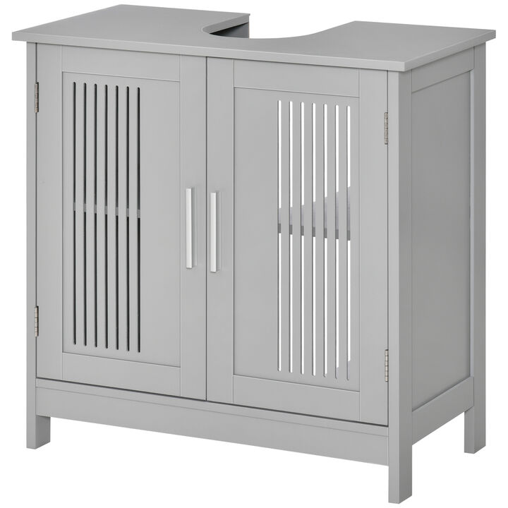 Bathroom Under Sink Cabinet Vanity Unit w/ Adjustable Storage Shelves, Grey