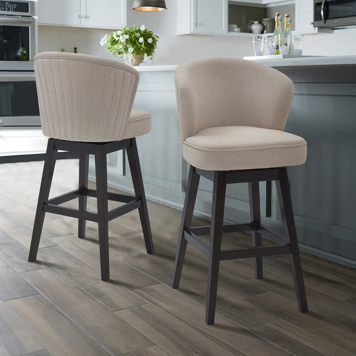 Brandy  Counter Height Swivel Tan Fabric and Espresso Wood Bar Stool