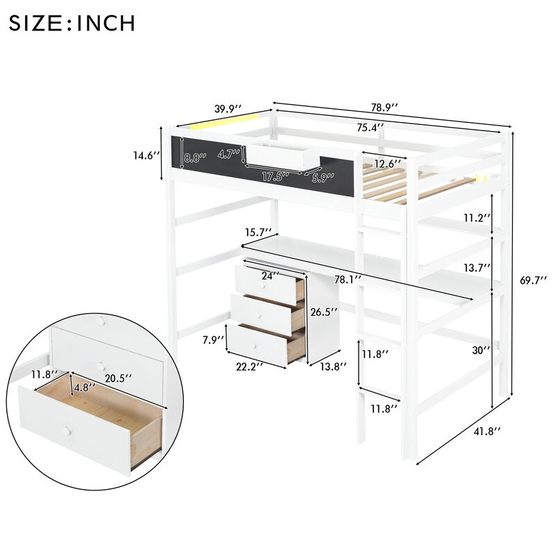 Merax Loft Bed with Desk and Blackboard