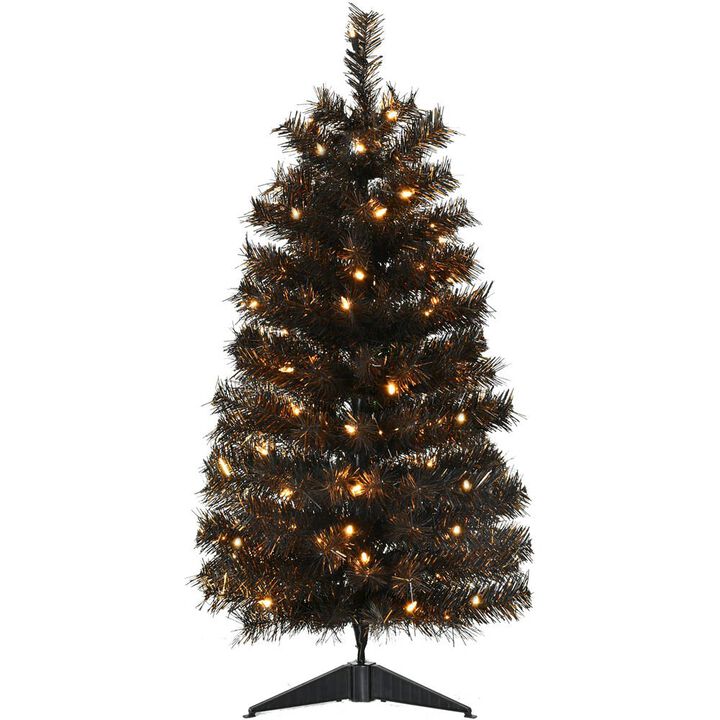 Haunted Hill Farm HHF 3' Spooky Tinsel Tree, Warm White LED Lights