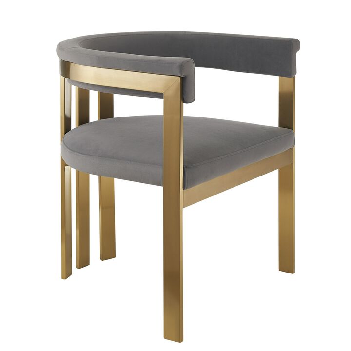 Cid Tayc 25 Inch Dining Chair, Contemporary Art Gray Velvet, Gold Steel - Benzara