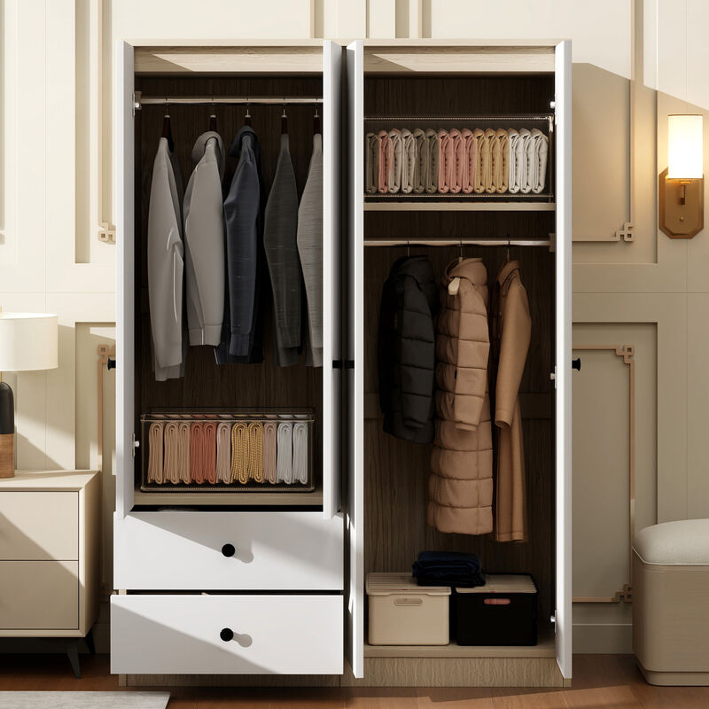 Merax 4 Doors Wardrobe Closet with Hanging Rod