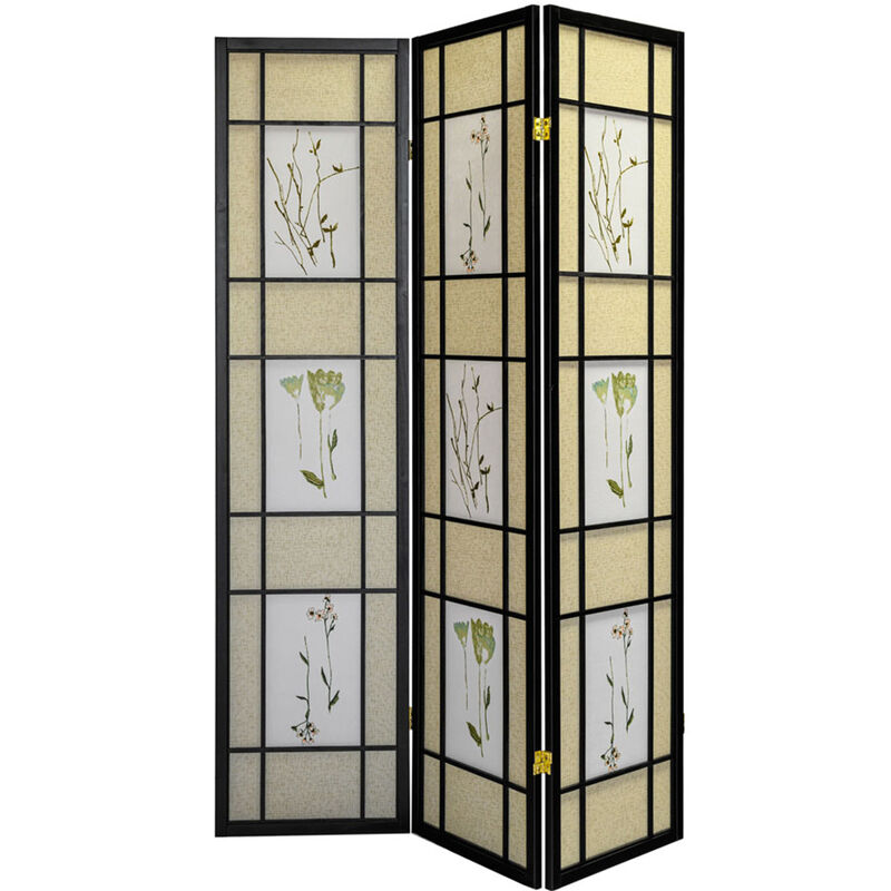 3 Panel Room Divider Privacy Screen Botanical Floral Accented Cherry Color