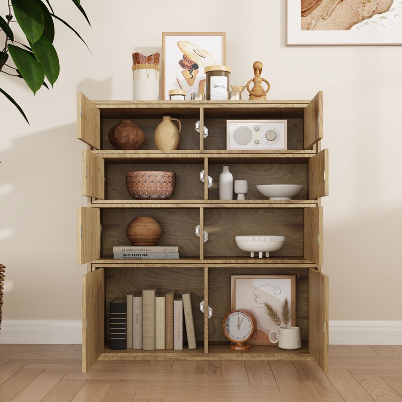 FUFU&GAGA Modern Wooden Pull-Out Drawer Cabinet, P2 MDF, Oak Finish (31.5" W x 35" H x 11.8" D), Oak