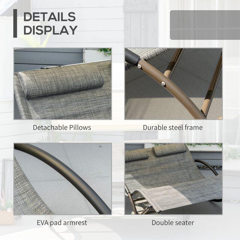 Light Gray Patio Lounger: Double Rocking Bed with Canopy