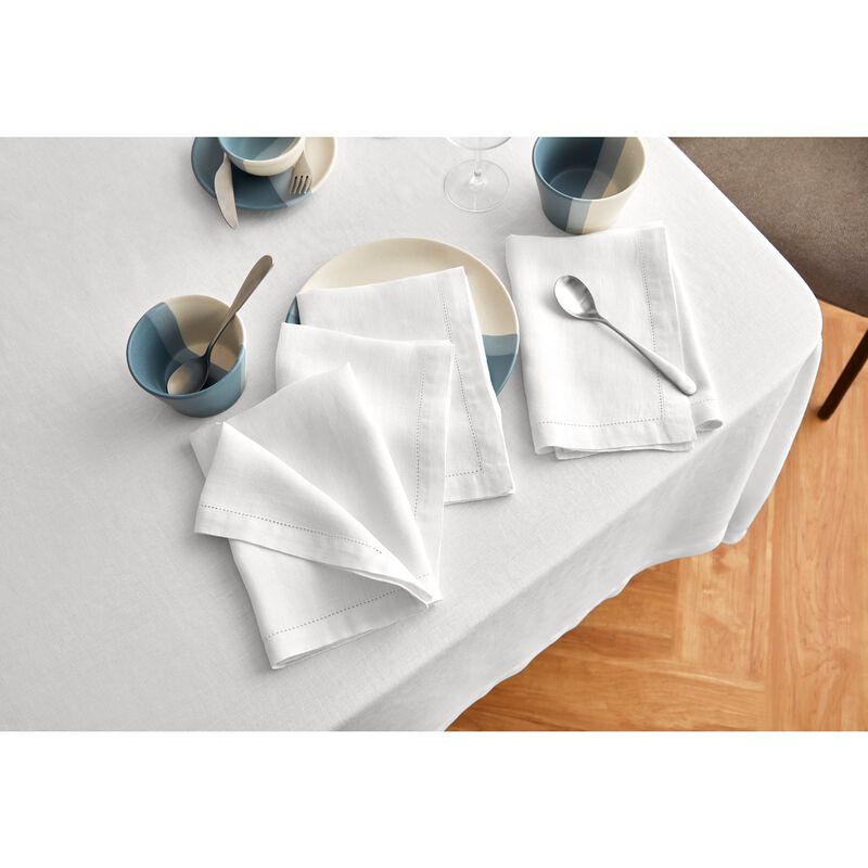 Solino Home 100% Pure Linen Dinner Napkins 20 x 20 Inch Set of 6 | Sonoma Hemstitch