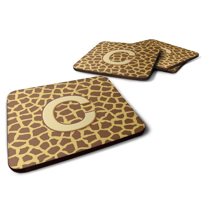 Caroline's Treasures CJ1025-CFC Monogram-Giraffe Foam Coasters (Set of 4), Initial Letter C, 3.5 H x 3.5 W, Multicolor
