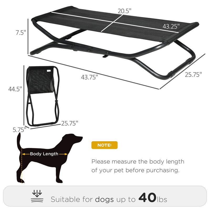 Black Pet Comfort: 44" Cooling Elevated Foldable Dog Bed