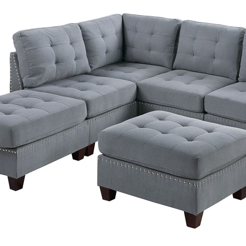 7 Piece Gray Linen Modular Sectional Set with Ottomans