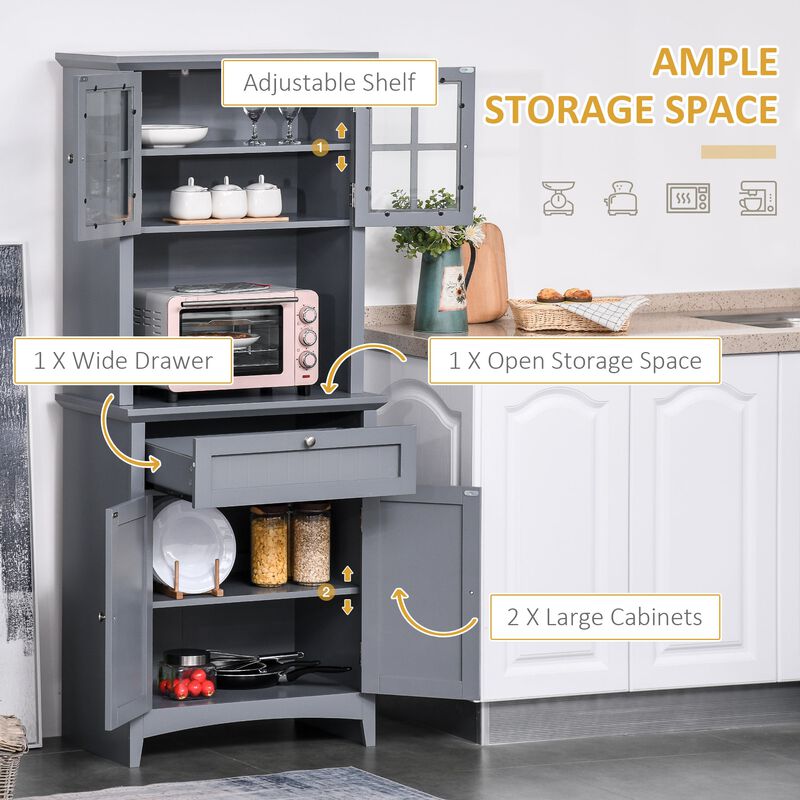 Gray Kitchen Storage: Freestanding Buffet Hutch with Doors and Drawer