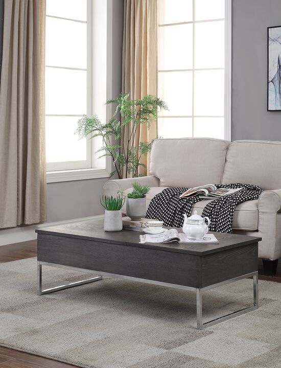 ACME Iban  Coffee Table w/Lift Top, Gray Oak & Chrome