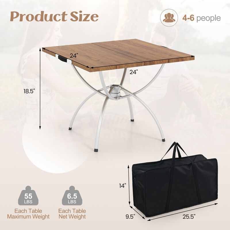 2-Pack Folding Camping Tables with Wood-Grain Tabletops – Portable Tables for Hiking and Parties
