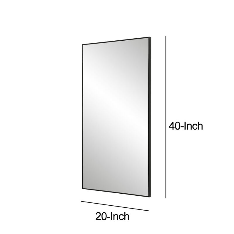 40 Inch Wood Wall Mirror, Rectangular Thin Frame, Black-Benzara